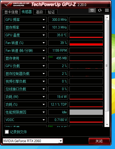 GPU-Z传感器监控界面 - 实时温度频率